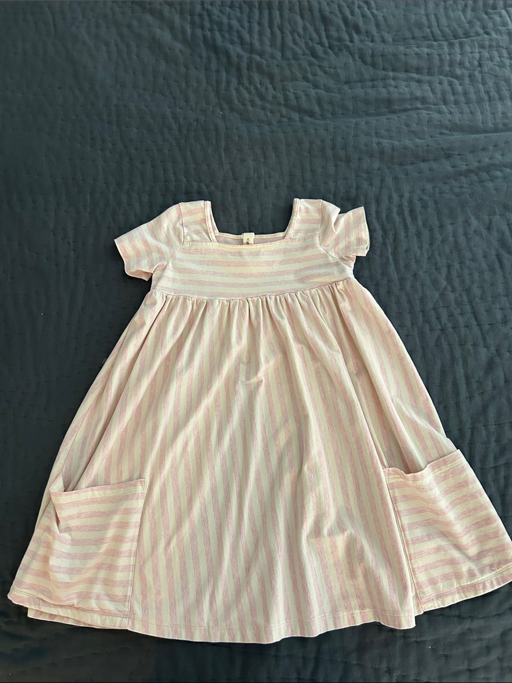 Girls' Light Pink & White Striped Casual Pocket Dress